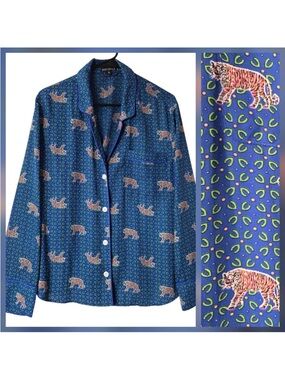 J. Crew Bengal Print Pajama Sleep‎ Shirt Blue XL